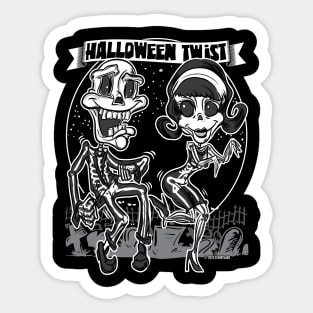 Skeletons dancing the Halloween Twist in the cemetery Sticker